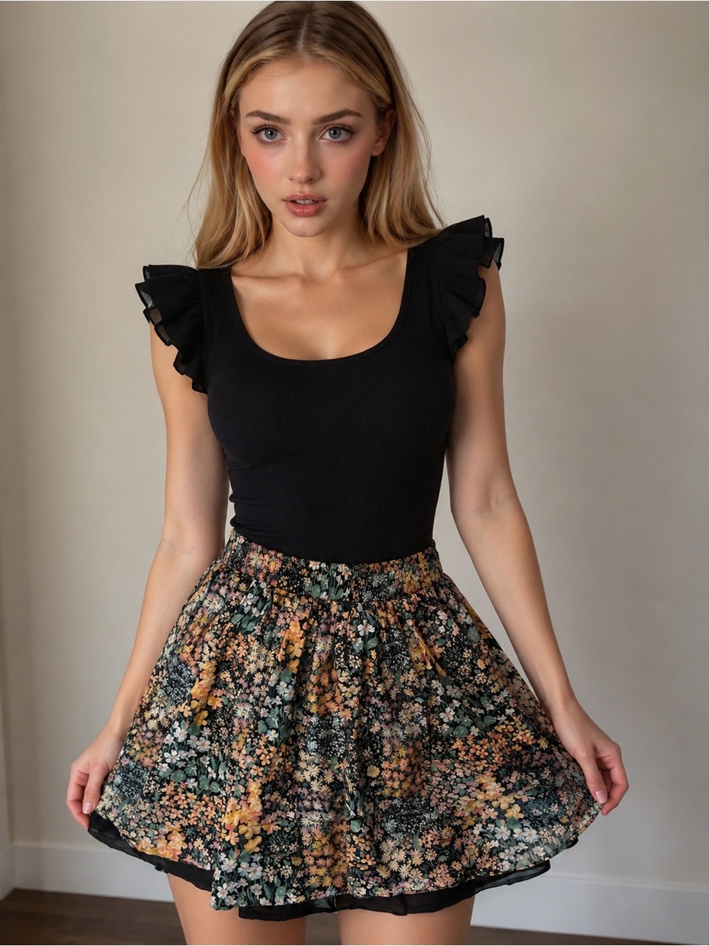 American Eagle Floral Smocked Mini Skirt with Black Lining XS